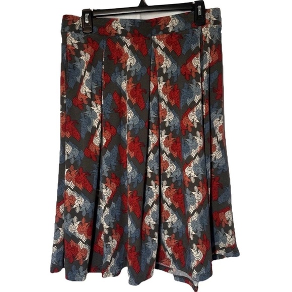 New LulaRoe Bird Print A-Line Midi PleatedSkirt Sz L Americana Whimsy Pockets - Picture 1 of 8